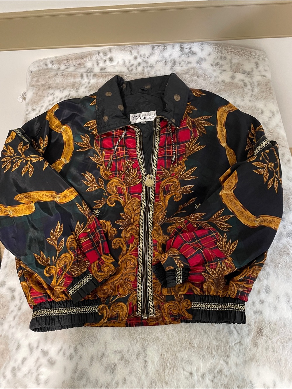 giacca Black, Red & Gold Printed Bomber Jacket streetwear